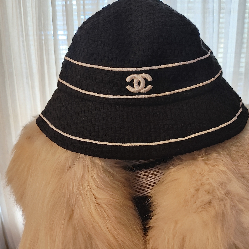 Black Bucket Hat with White Accents - Picture 2 of 8
